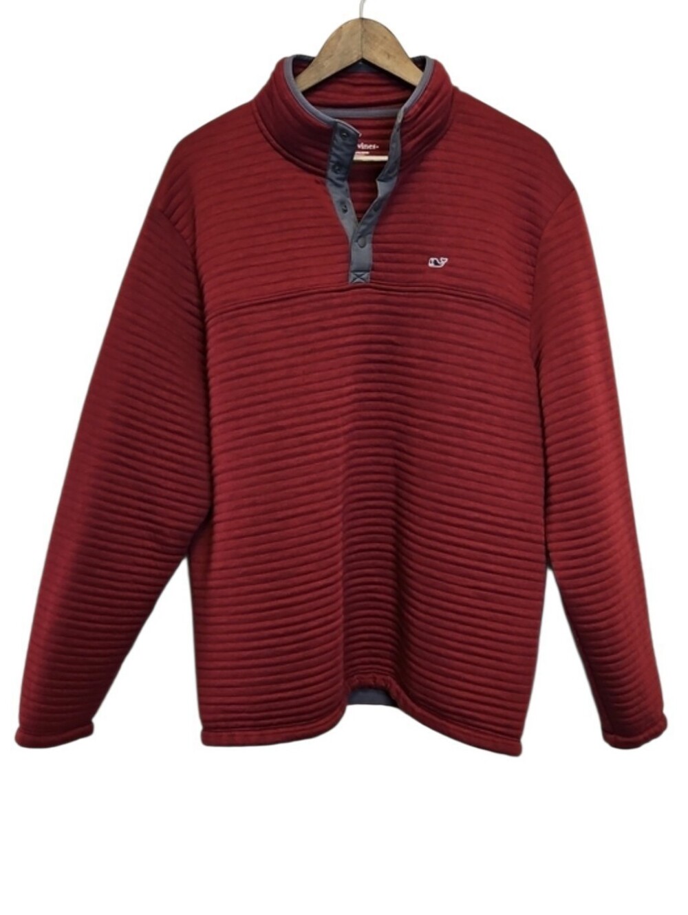 Vineyard Vines Mens Burgandy Red Snap-Detail Pullover with Gray Placket, Size XL